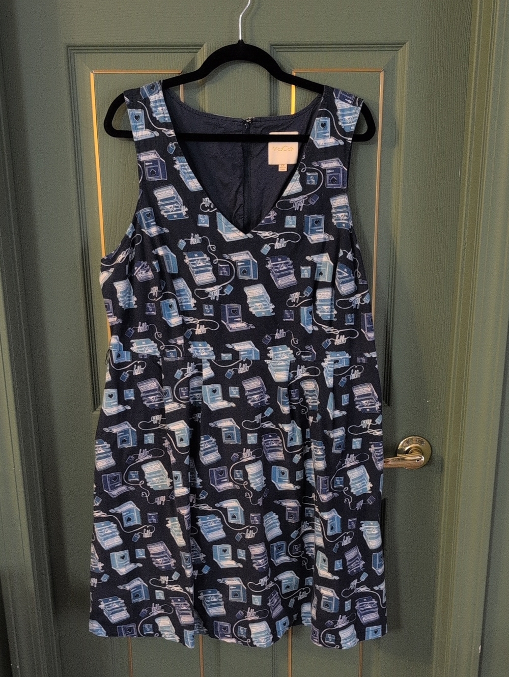 RARE Modcloth "Turn Back the Time" typewriter dress in blue, size 2X